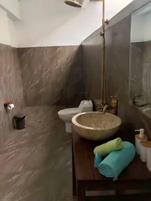 a bathroom with a sink and a toilet at Villa Denira, Home Gym & Private Pool in Nusa Dua