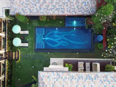 an overhead view of a swimming pool in a house at Villa Michelle Bali in Seminyak