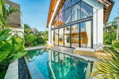 an image of a house with a swimming pool at New! Designer Arch Villa with pool near Seminyak in Kerobokan