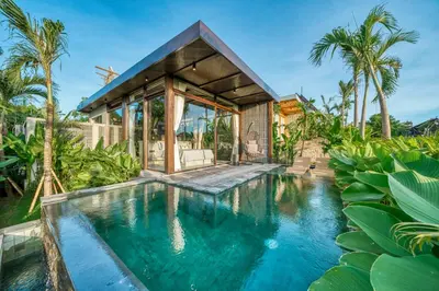 a house with a swimming pool with a house at New Sleek 1BR Retreat with Pool Near Seminyak in Kerobokan