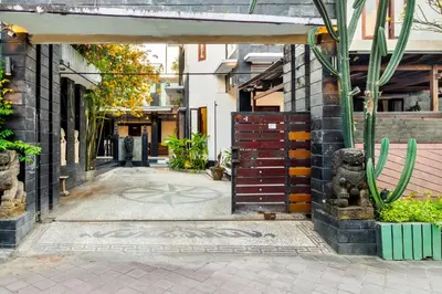 an alley with a door in a building at Balinese Home with Pool near Padma Beach, Legian in Legian