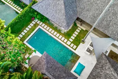 an overhead view of a swimming pool at a resort at Monique 3 BR Private Pool Villa in Seminyak