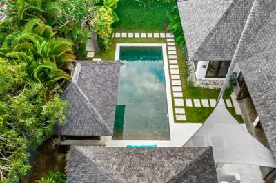 an overhead view of a swimming pool in a house at Monique 3 BR Private Pool Villa in Seminyak