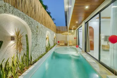 a swimming pool in a house at Villa Tébu 3 BR Brand New Villa in Umalas in Kerobokan