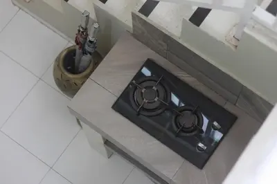 an overhead view of a fireplace in a room at Villa Marabia - Charming Quiet 3BR in Seminyak in Seminyak