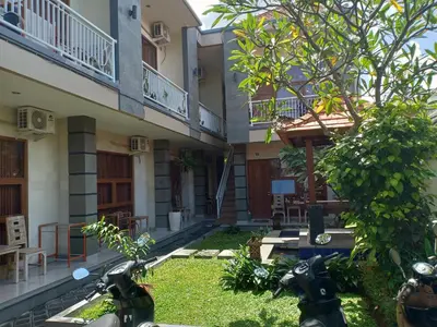 a couple of motorcycles parked in front of a building at Pondok Hokyusa in Seminyak