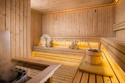 a inside of a sauna with a bench in it at The Koral by Kozystay - Seminyak in Kuta