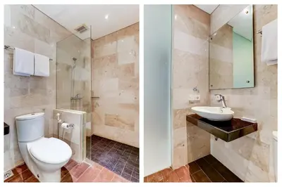two pictures of a bathroom with a toilet and a sink at Collection O Legian Near Pantai Kuta Formerly Premium Legian in Legian