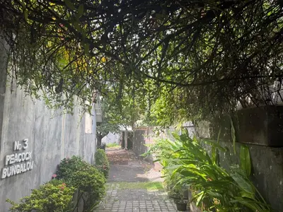 an alley way with plants and a wall at Gypsy Boutique Villa in Seminyak