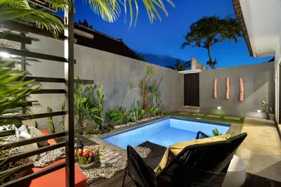 a swimming pool in the backyard of a house at Villa Suka Saki Seminyak with pool, wifi, & staff in Seminyak