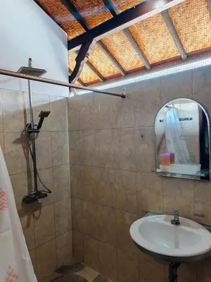 a bathroom with a sink and a mirror at Widi House in Nusa Dua