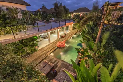 an overhead view of a pool at a resort at Villa Saba 10 in Seminyak