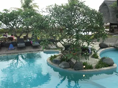 a swimming pool with a tree in the middle of it at Grand Balisani Suites Hotel in Seminyak
