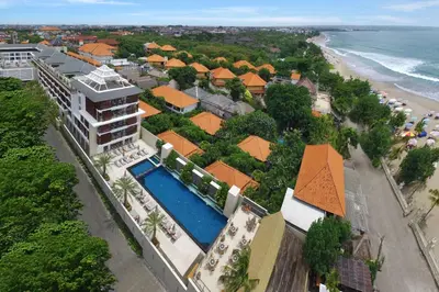 an aerial view of a resort and the beach at The Bandha Hotel & Suites in Legian