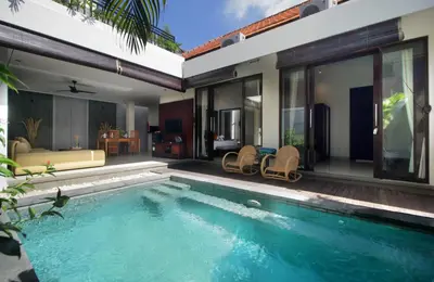 a pool in the backyard of a villa at Sudha Villa Bali Baik-Baik in Seminyak