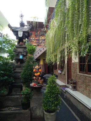 a courtyard of a building with a bunch of plants at Asta House in Kuta