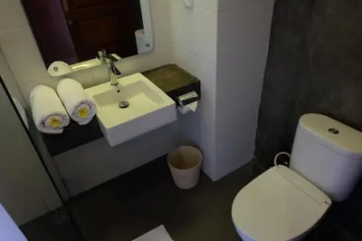 a bathroom with a white toilet and a sink at Adys Inn in Legian