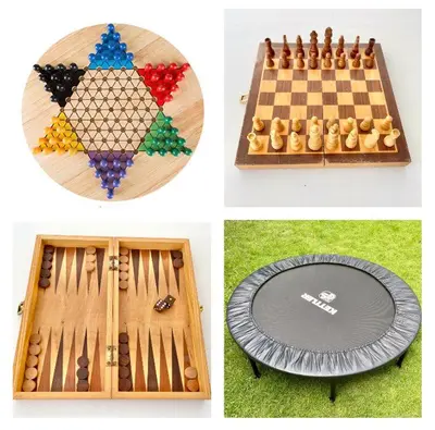 a collage of four pictures of a chessboard and a table at Villa EMMA | heart of Seminyak | 350m Beach in Seminyak