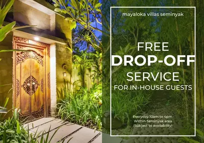 a flyer for a drop off service for in house guests at Mayaloka Villas Seminyak in Seminyak