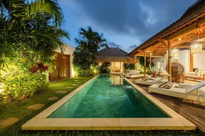 a swimming pool in the backyard of a villa at Renovated Villa Aksara Oberoi, 700m to Beach in Seminyak