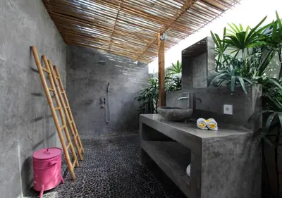 a bathroom with a sink and a shower at Villa Tinn Tamm by Optimum Bali Villas in Seminyak