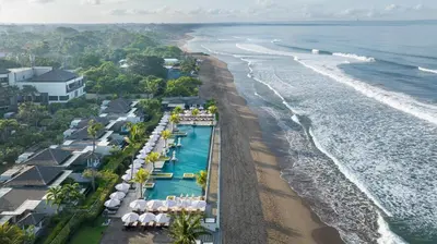 an aerial view of the beach at a resort at The Seminyak Beach Resort & Spa in Seminyak
