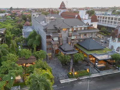 an aerial view of a house in a city at The Vira Bali Boutique Hotel & Suite in Kuta