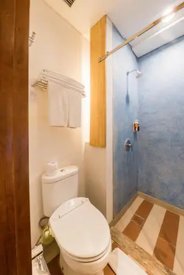 a bathroom with a toilet and a shower at The ONE Legian in Legian