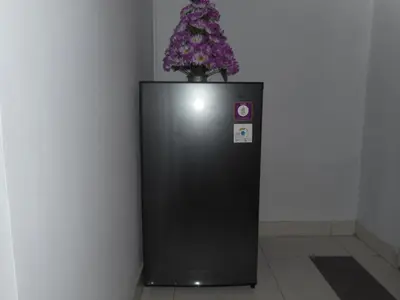 a black refrigerator with a plant on top of it at Grand Sinar Indah in Legian