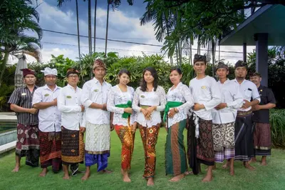 a group of people posing for a picture at Chimera Villas in Seminyak
