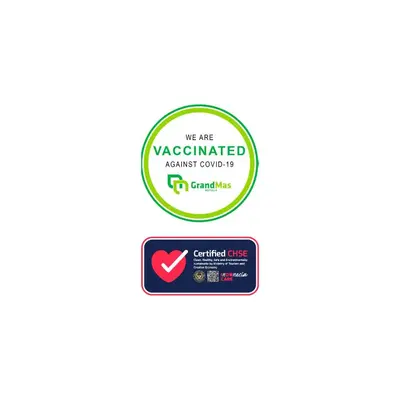 a sticker with the text we are kazakh administeredamine group ivf clinics at Grandmas Plus Hotel Seminyak in Seminyak