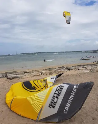 a kite on the beach with people in the water at Puri Mesari Hotel in Sanur