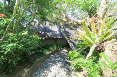 a garden with a house and some plants at Villas Sin Sin in Canggu