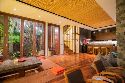 a living room with a couch and a table at Villa Nara - Your Unique & Private Villa in Seminyak Petitenget in Seminyak