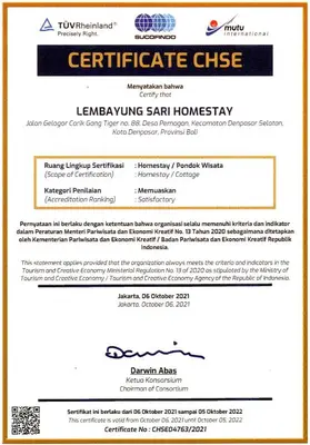 a screenshot of acertificate cheese website at Lembayung Sari Homestay in Denpasar