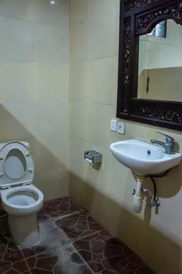 a bathroom with a toilet and a sink at Putu Guest House in Canggu