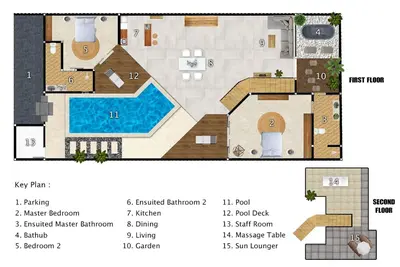 a floor plan of a villa with a swimming pool at Villa Serasi in Canggu