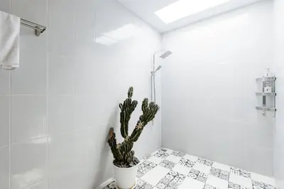 a bathroom with a cactus in a pot next to a shower at Villa Orked 1 in Seminyak