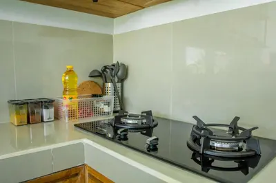 a kitchen counter with two burners on a stove at Villa Orked 2 in Seminyak