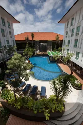 an overhead view of a swimming pool in a hotel at Bintang Kuta Hotel in Kuta