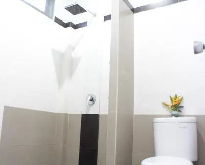a bathroom with a white toilet in a room at Mangga Bali Inn in Legian