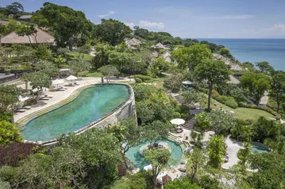 an aerial view of the pool at the resort at Four Seasons Resort Bali at Jimbaran Bay in Jimbaran