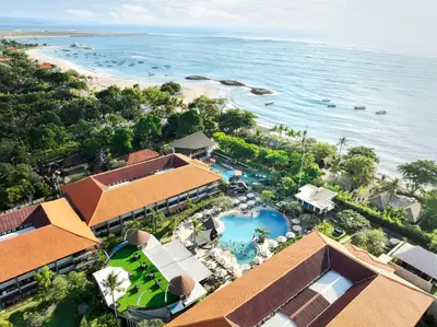 an aerial view of the resort and the ocean at Bali Dynasty Resort in Kuta