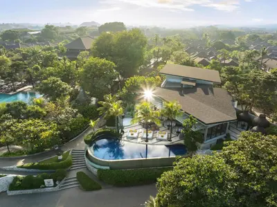 an aerial view of a house with a swimming pool at Padma Resort Legian in Legian