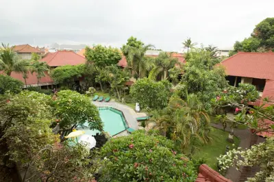 an aerial view of a resort with a swimming pool at Bali Sandy Resort in Kuta