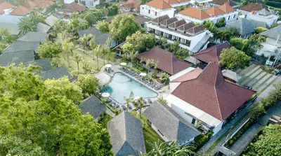 an aerial view of a house with a swimming pool at Kashantee Village in Seminyak