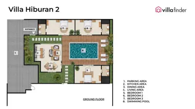a floor plan of the villa kilimanjaro at Villa Hiburan 2 by Villa Finder in Seminyak