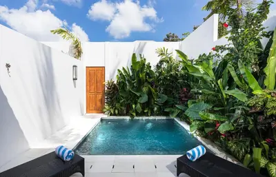 a swimming pool in the garden of a villa at Villa Saffron in Seminyak