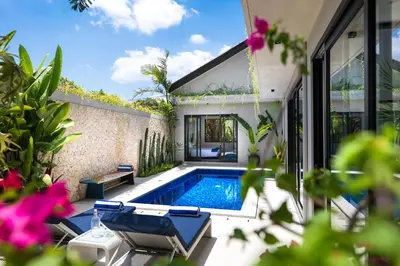 a swimming pool in the backyard of a house at Summer House Villa in Canggu