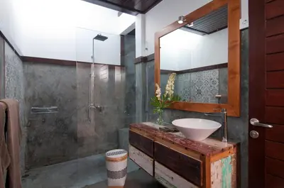 a bathroom with a sink and a shower at 2BR Villa Michelle - Minggu Villas - Special Stay Bonus in Kerobokan